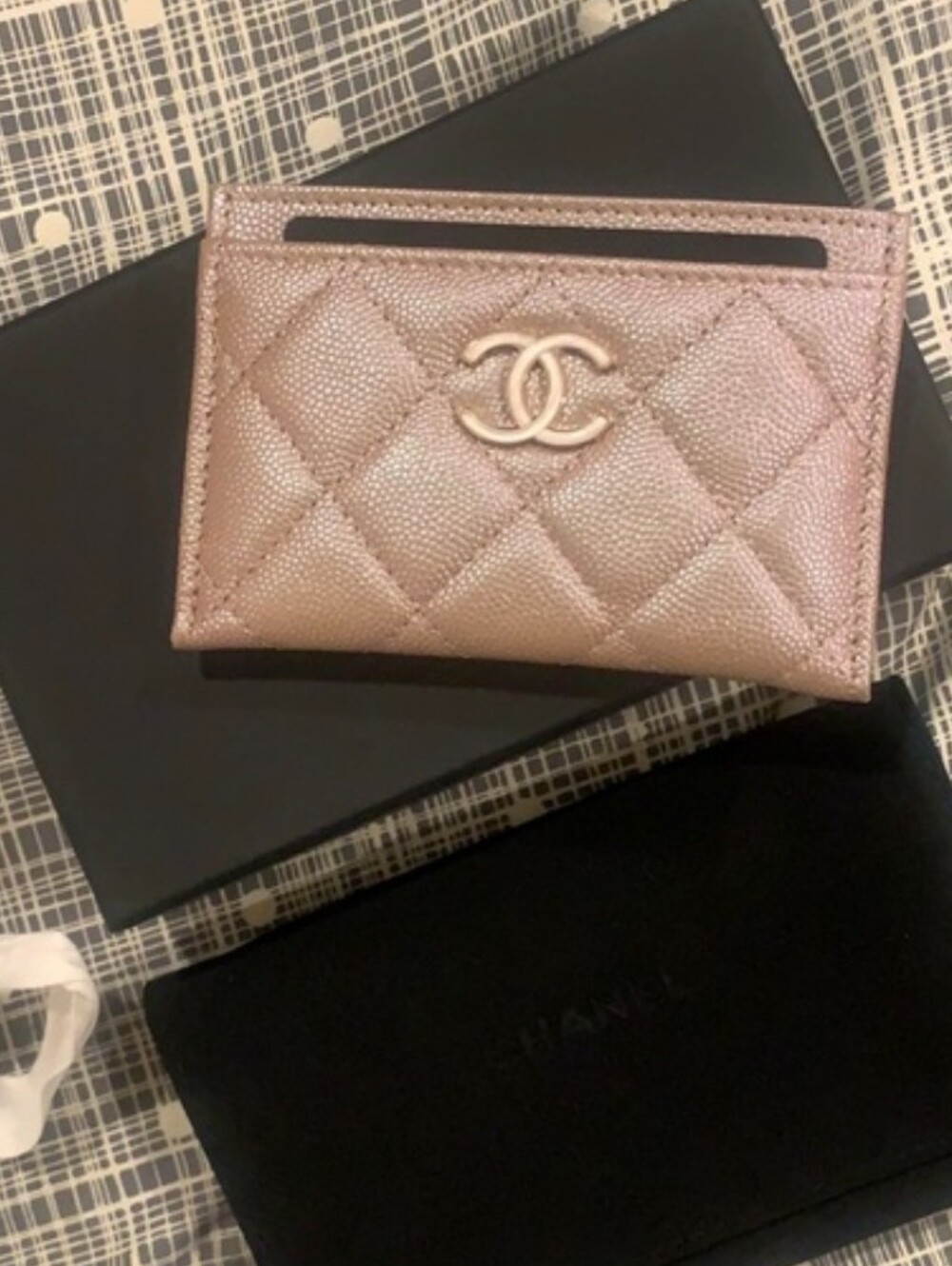 LUXURY Quilted Card Holder in Tan color